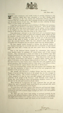 Address to the People of Otago from HRH Prince George, the Duke of York, 26 June 1901